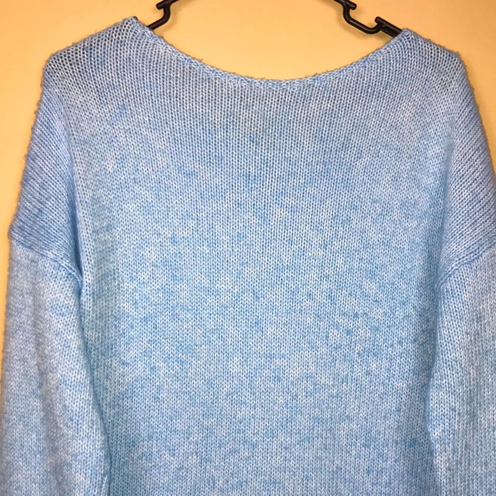 LOFT Women's Blue Open Knit Woven Back Long Sleeve Sweater - Image 2