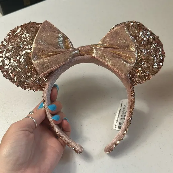 Disney Parks Mickey/Minnie Mouse Sequin Rose Gold Ears - Image 2