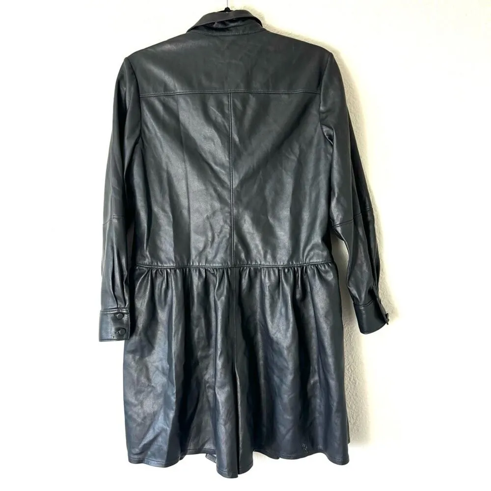 Rebecca Taylor Black Faux Leather Long Sleeved Romper Size 6 - Image 3