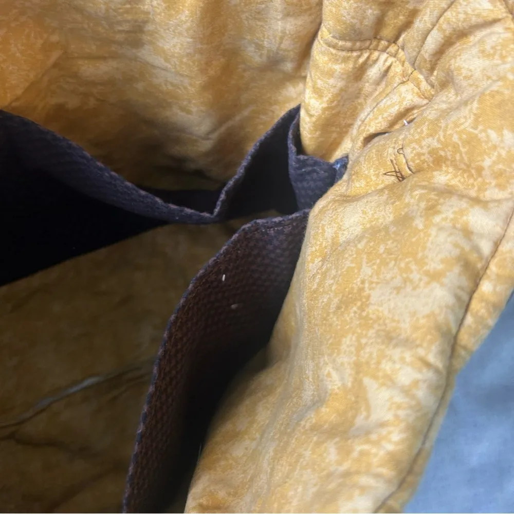 Vintage Handmade mixed media cottagecore quilted tote button closure pockets Yellow - Image 4