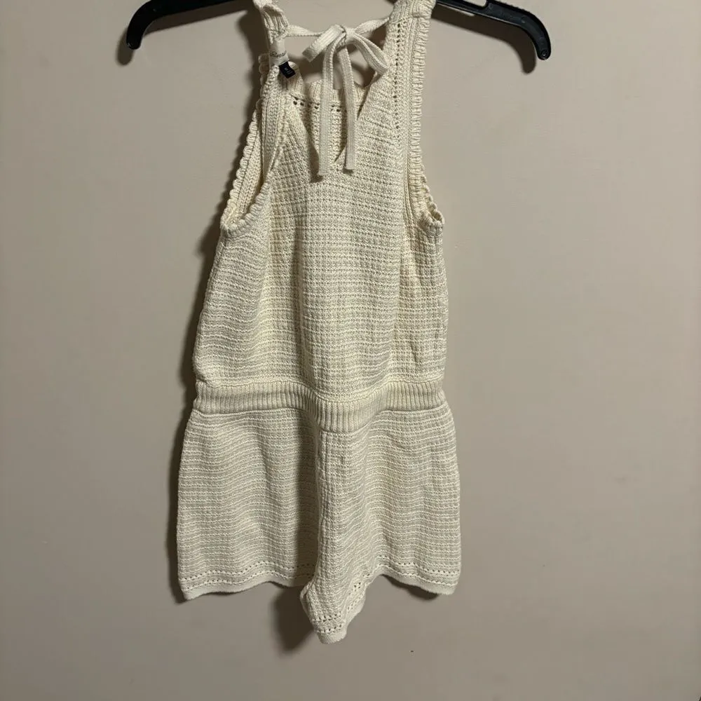 Universal Threads Crochet Romper Ivory Sleeveless Halter Back Neck Tie- Size XS - Image 6