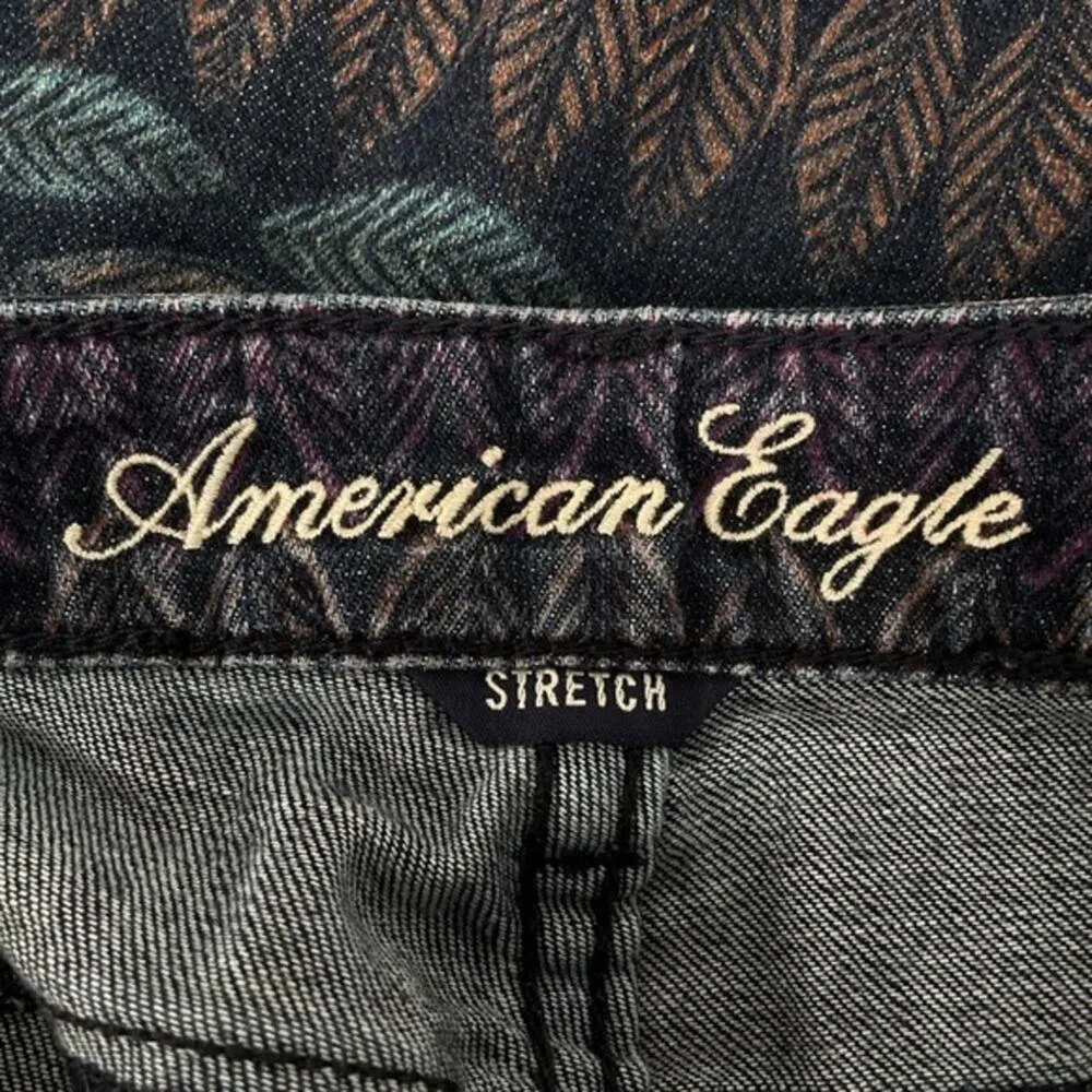 American Eagle Leaf Print Jegging Jeans Zipper Ankle Blue Multi Color Size 4 - Image 5