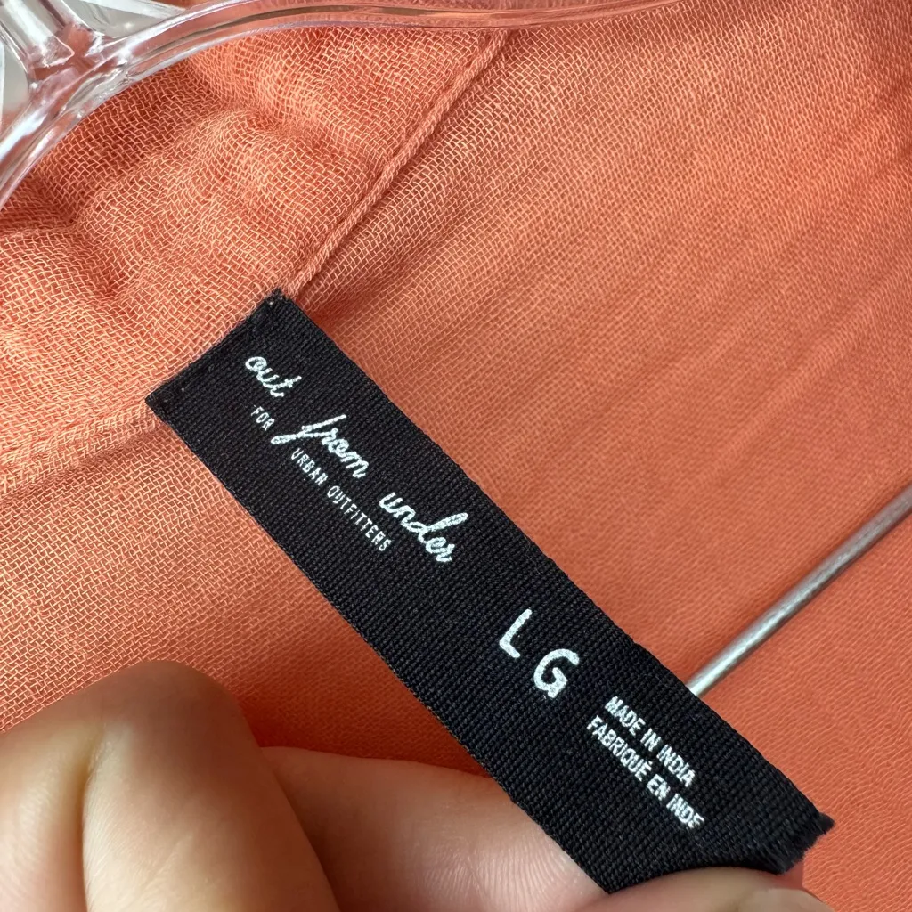 Orange Cotton Gauze Button-Up Romper Cinch Waist Size Large - Image 3