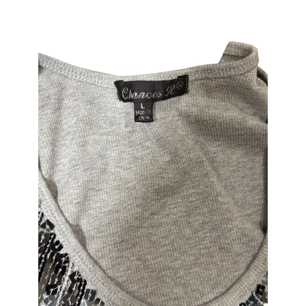 Chances Sequin Tank Top Womens L Silver Racerback Classy Travel Night Life Bling Size L - Image 10