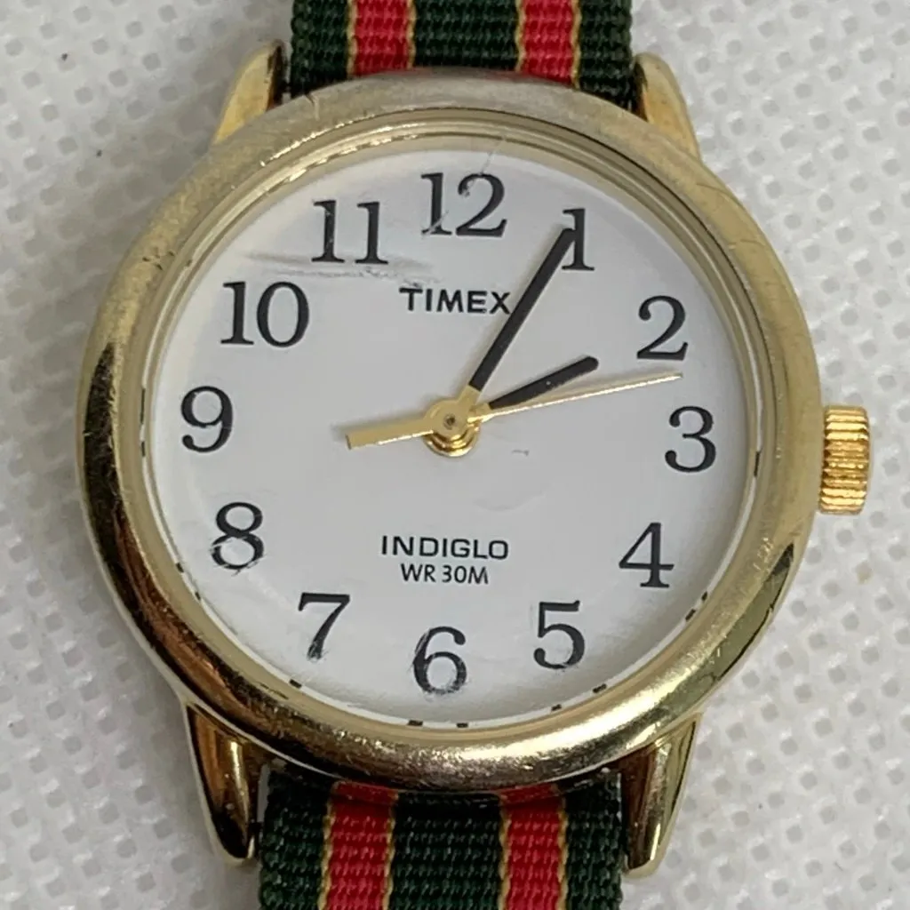 Timex indiglo women watch gold tone 25mm 30MWR Quartz nylon band running - Image 3