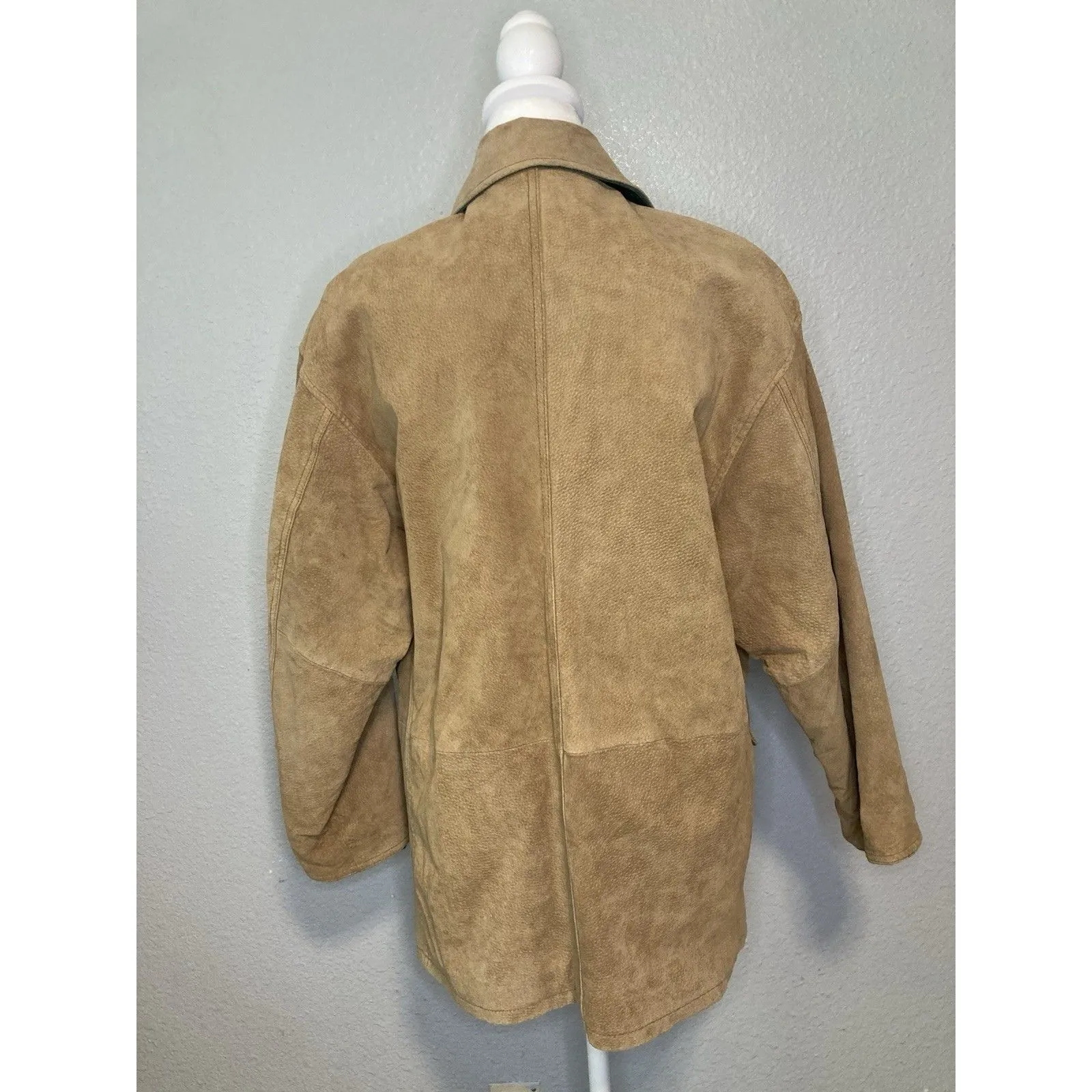 90s Suede Leather Jacket Womens M Tan Flannel Lined Y2K SouthWestern Academia Size M - Image 7