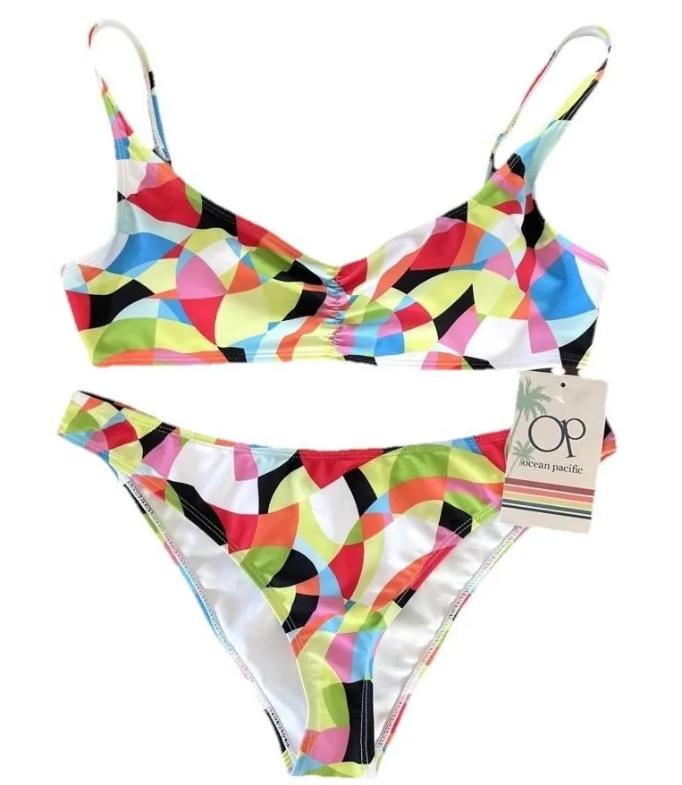 OP OCEAN PACIFIC Women GEOMETRIC PRINT BIKINI SWIMSUIT 2 PC SET Size XL - Image 1