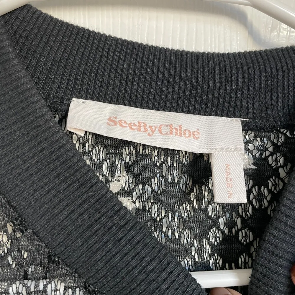 See By Chloé Floral Print Lace Dress Black White Spring Designer Frock Wedding - Image 10