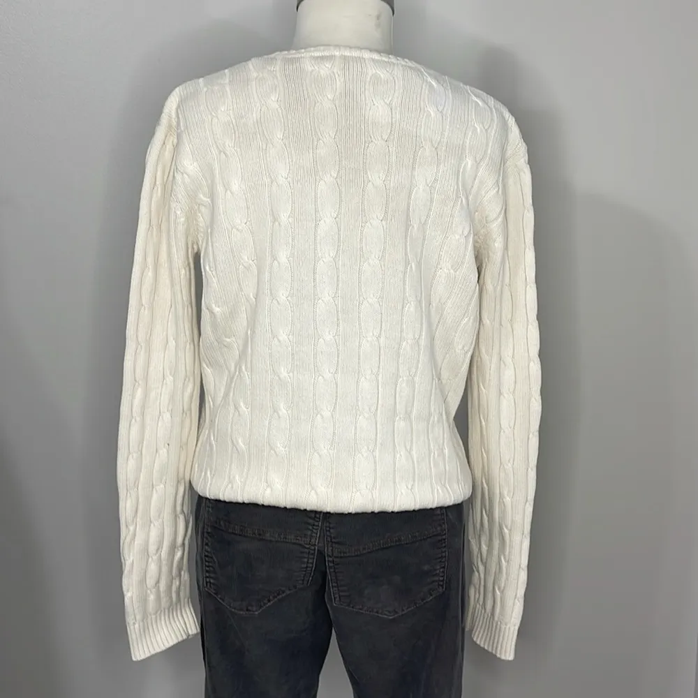 Chaps Ivory V-Neck Cotton Cable Knit Sweater Size M - Image 2