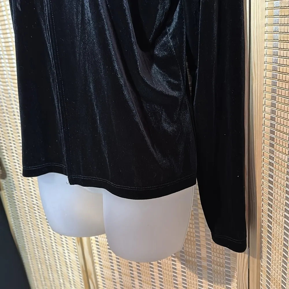 Pia Vintage 1980s Black Velvet Open Front Cardigan Faux Feather Collar XL - Image 7