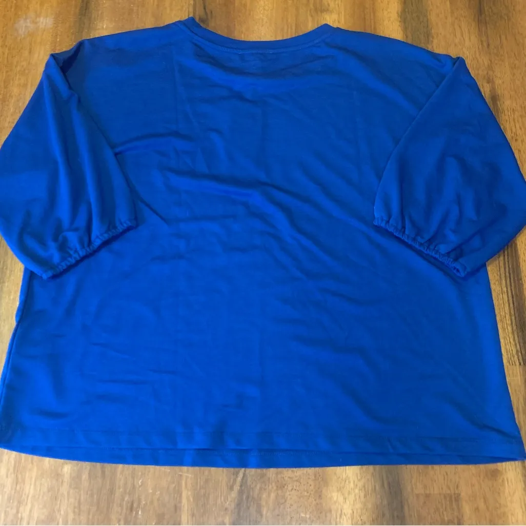 Nine West NWT Top XL Royal Blue Blouse Puff sleeve with Elastic Crewneck - Image 8