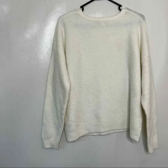 CASLON Cream Textured Knit Crew Neck Sweater with Shoulder Buttons Size L - Image 8