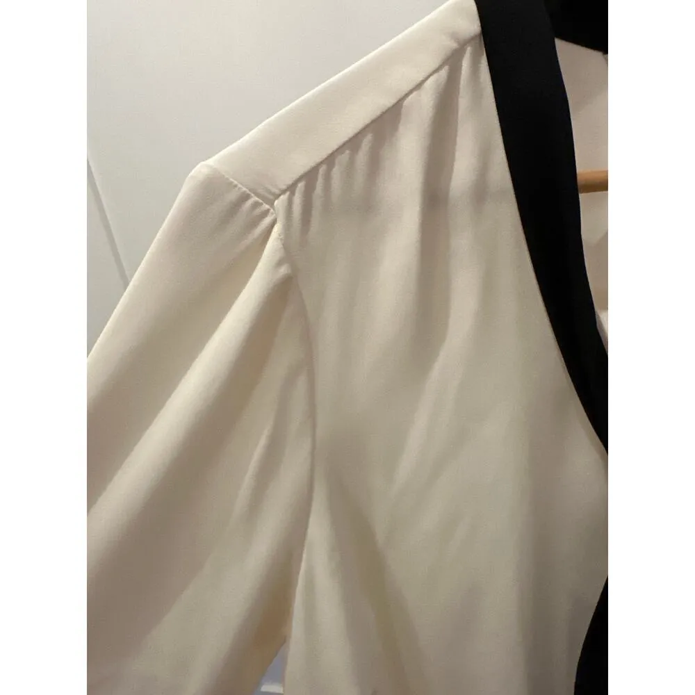 CJ Banks Womens Cream Black Tie Front Tunic Top Size 1X Long Sleeves Business - Image 3