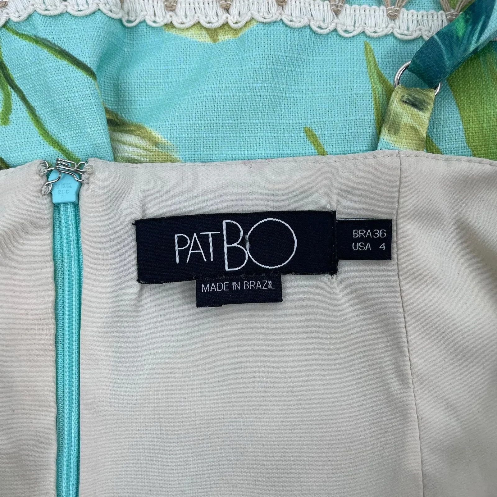 PatBO Tropicalia Leaf Print Jute Trim Midi Dress Islablue Green Size 4 - Image 11