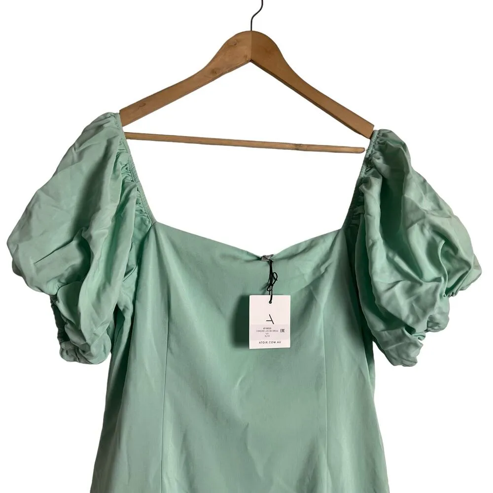 Atoir Someone Like Me Mint Blue Ruffle Hem Puff Sleeve Mini Dress Size 10 Green - Image 5