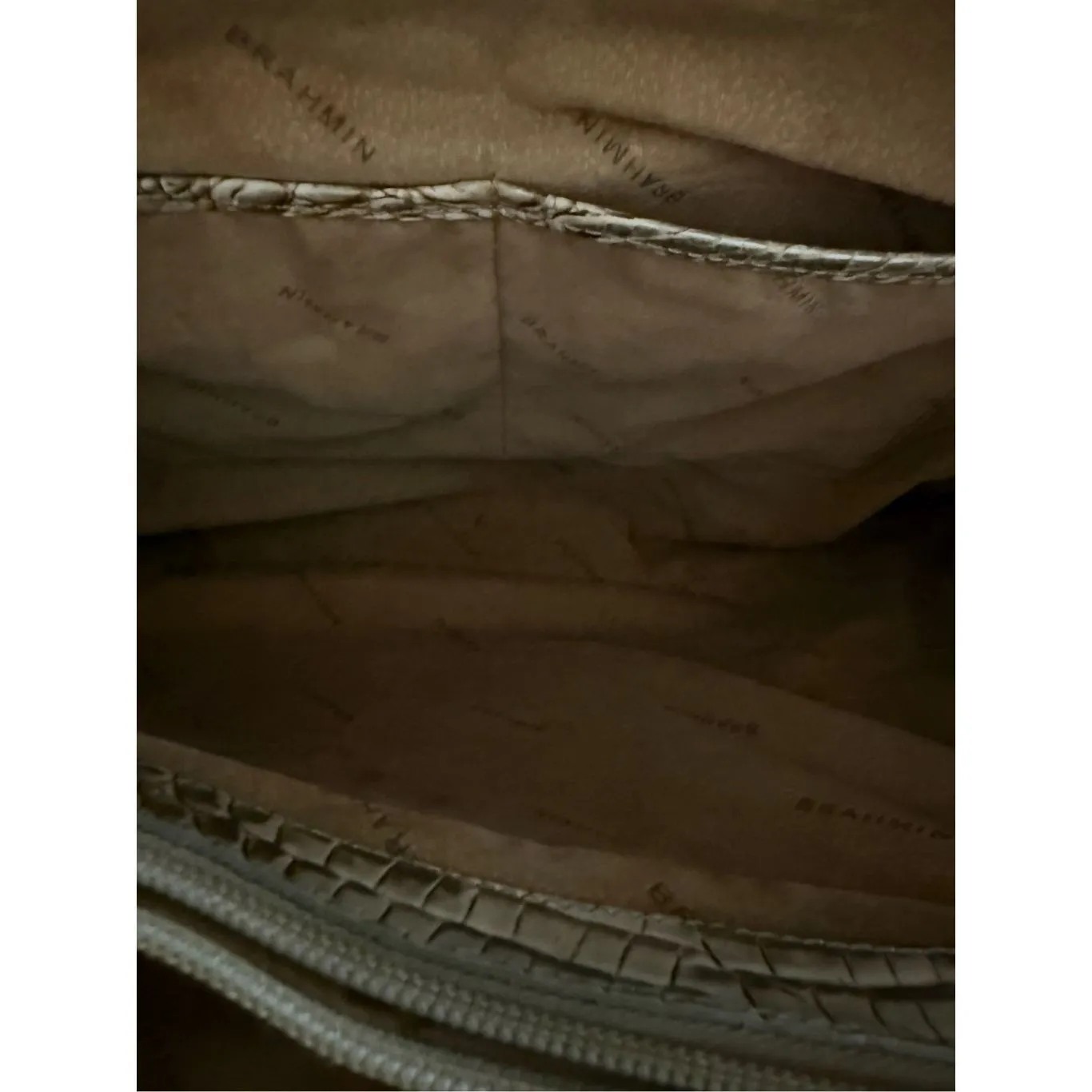 Brahmin Finley Carryall sterling tote bag  purse shoulder Silver/brown 15x12 - Image 7