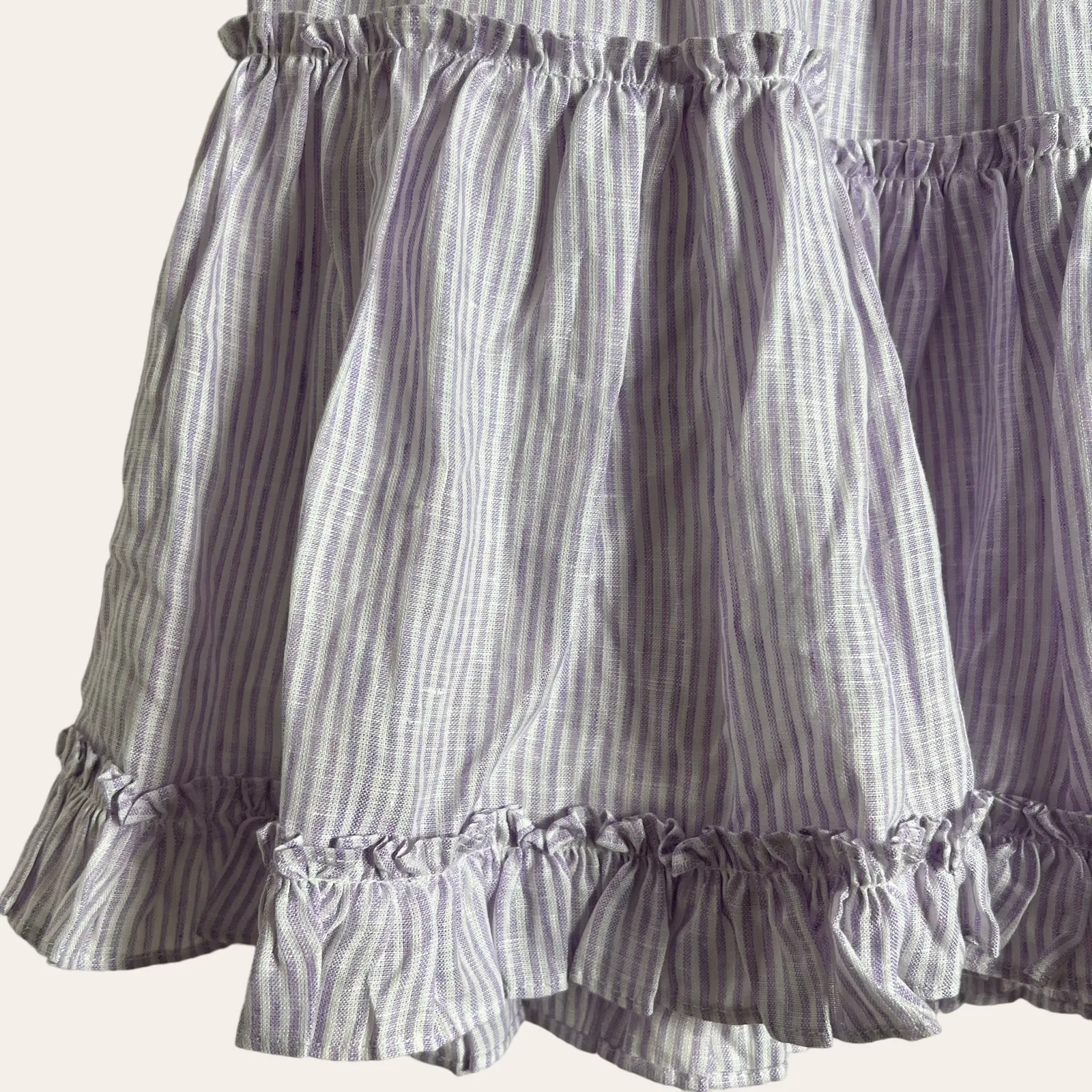 Hill House The Paz Skirt Lilac Stripe Purple Linen Ruffled Tiered Mini XL - Image 7