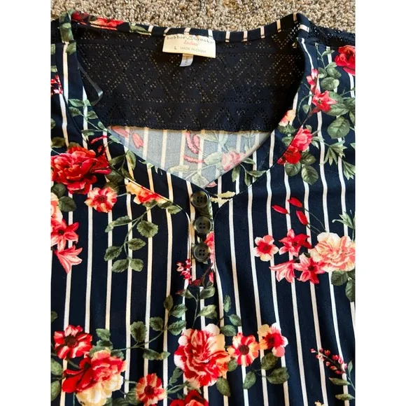 Bobbie & Brooks Women's‎ Navy Blue/white red roses short sleeve dress size large - Image 8