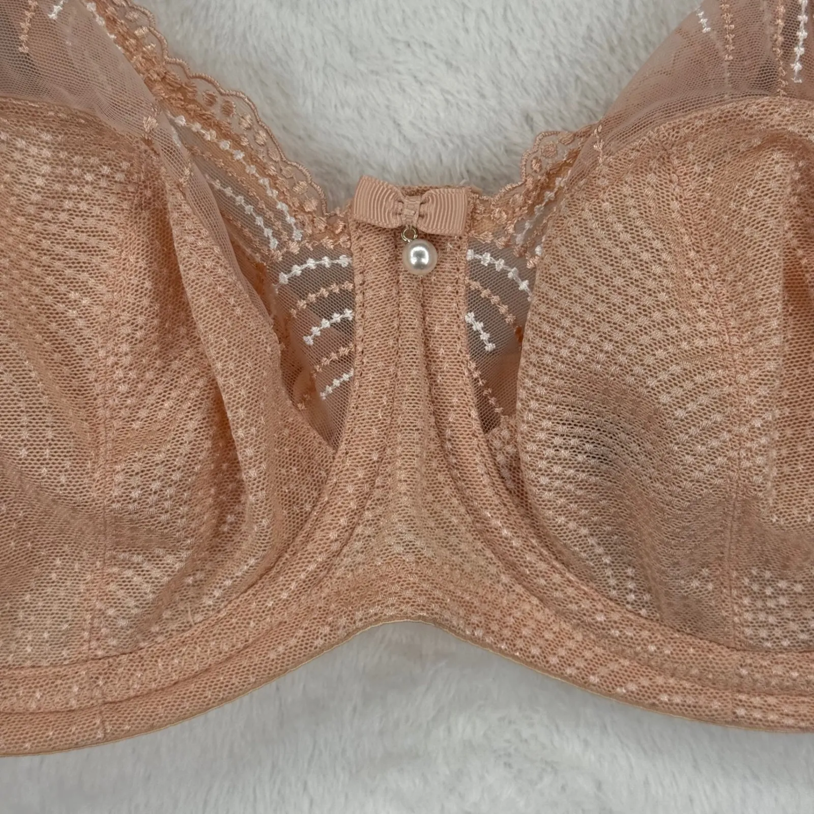 Parfait Cameo Rose Unlined Underwire Bra P60923 Lace Bow Detail 34G Tan Size undefined - Image 2