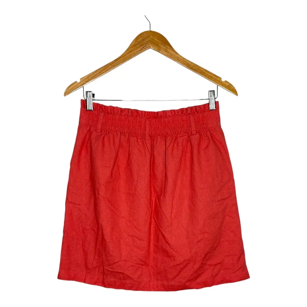 J. Crew Linen Blend Skirt Coral Orange Elastic Waist Pockets Women‎ Size Small - Image 6