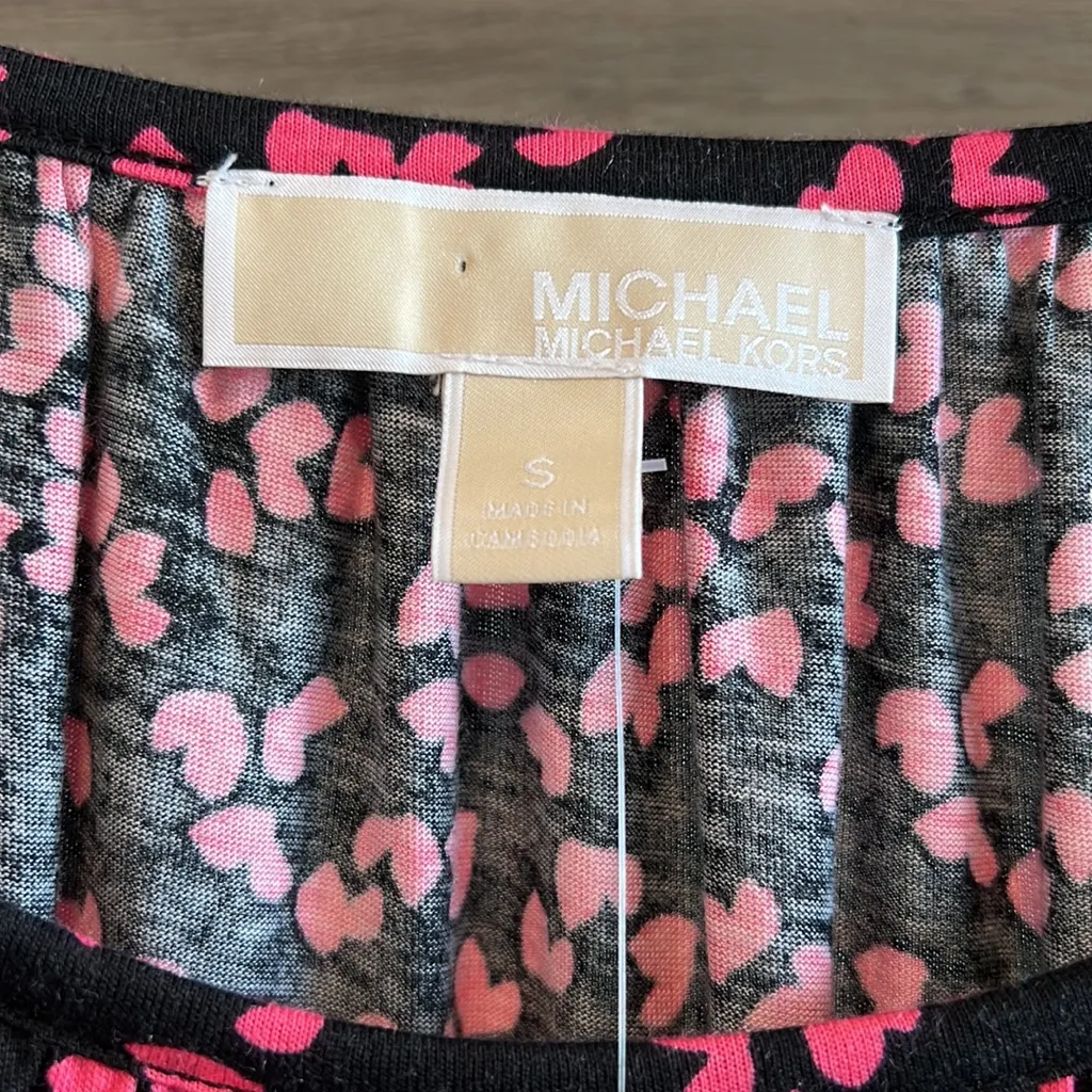 NWT Michael Michael Kors Soft Cotton Modal Heart Print LS Top, S Black - Image 2