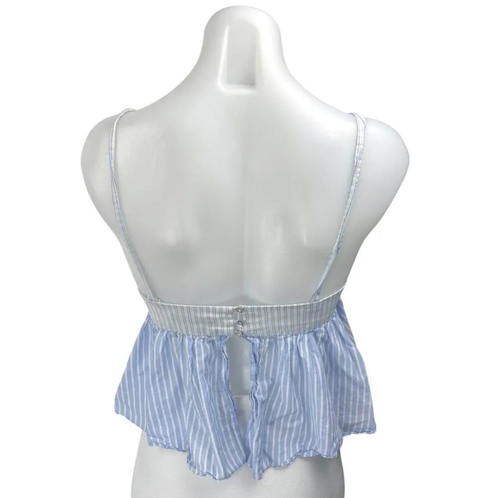 Zara Blue White Sleeveless Striped Cami Camisole Tank Peplum Crop Top Size S - Image 2