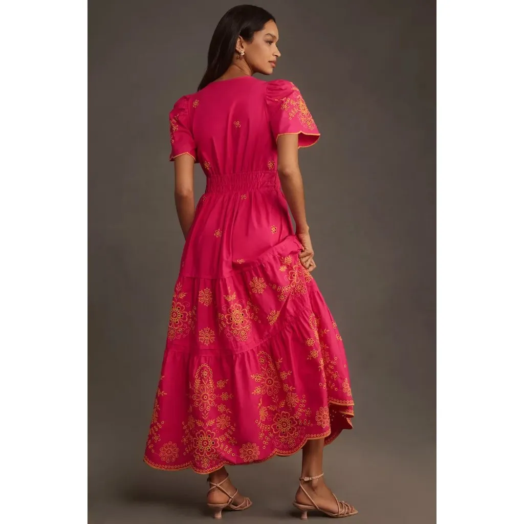 NWT Anthropologie Maeve Somerset Maxi in Pink Embroidered Edition Dress L - Image 4