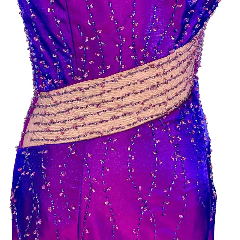 Alyce Paris Alyce Designs One Shoulder Beaded Illusion Formal Gown Prom Purple Size 6 - Image 7
