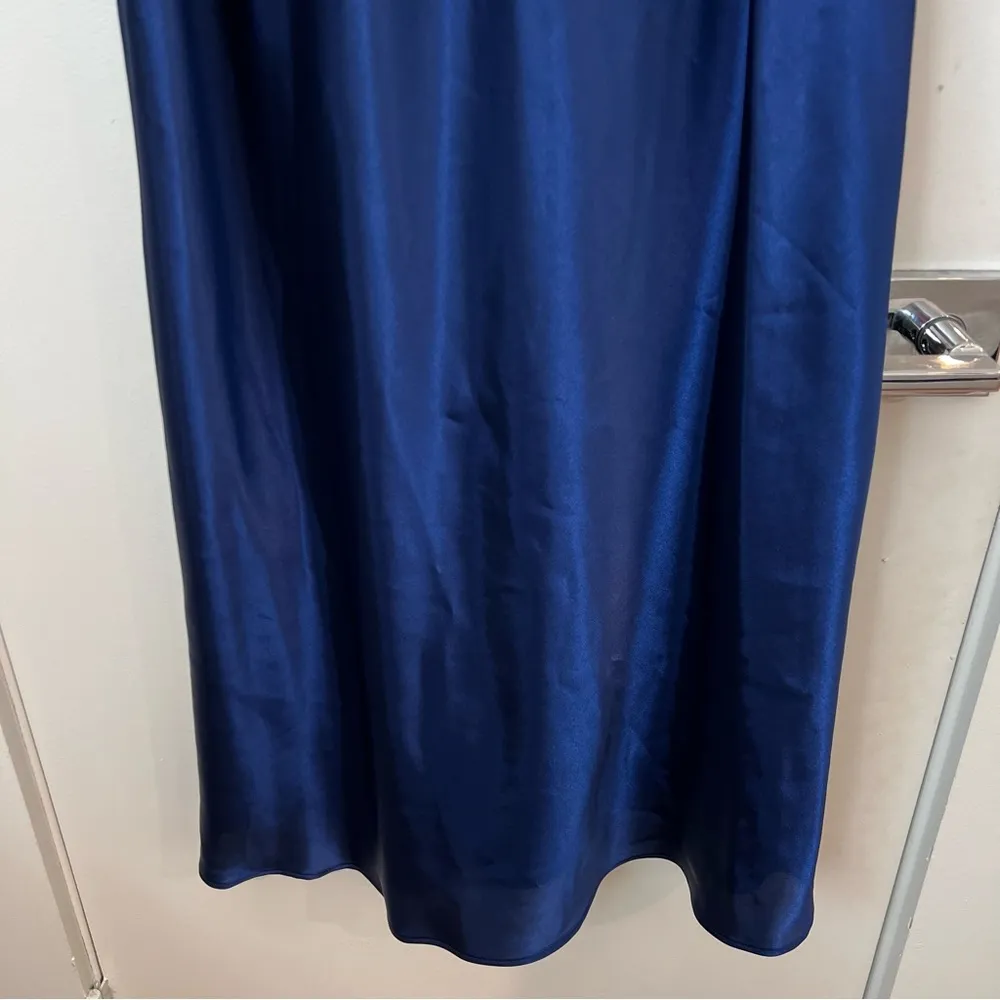 Navy Midnight Blue Silky Lace Midi Nightgown Dress - Image 5