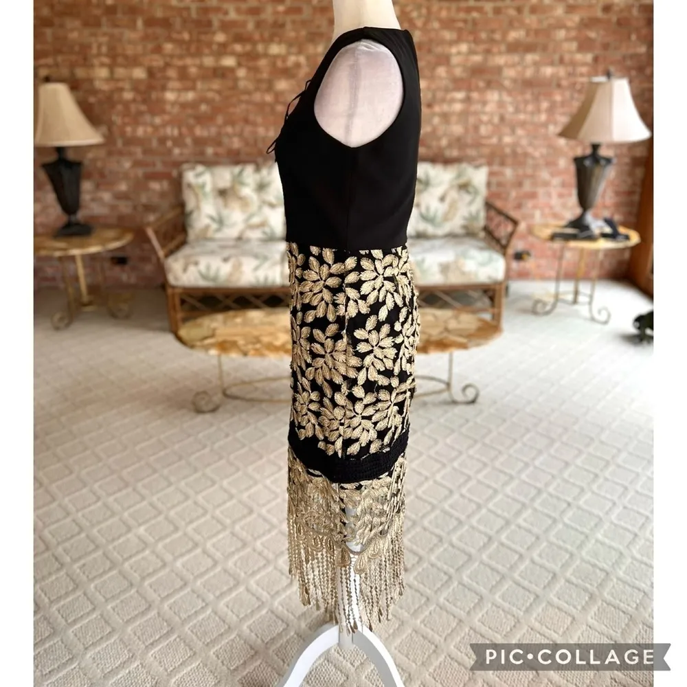 NWT Belle Badgley Mischka Willa Dress Midi Fringe Gold Black 2 Cocktail Evening - Image 8