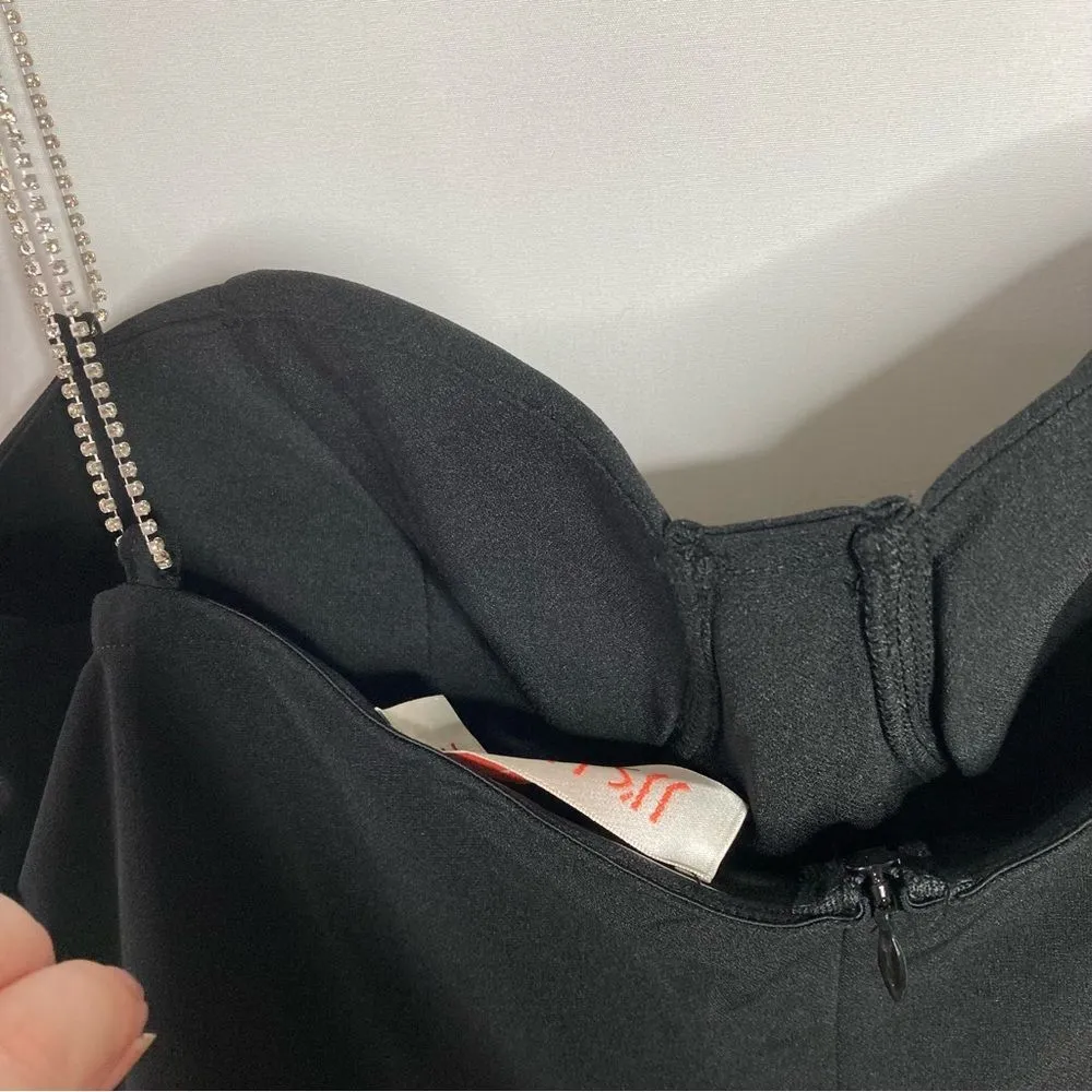 JJ’s House Black and Rhinestone Chain Strap Bodycon Mini Dress Large NWT - Image 10