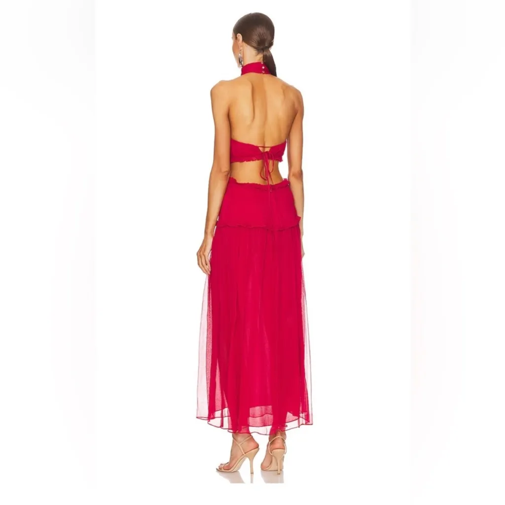 Shona Joy Marquis High Neck Cut Out Midi Dress in Roma Red - Image 2