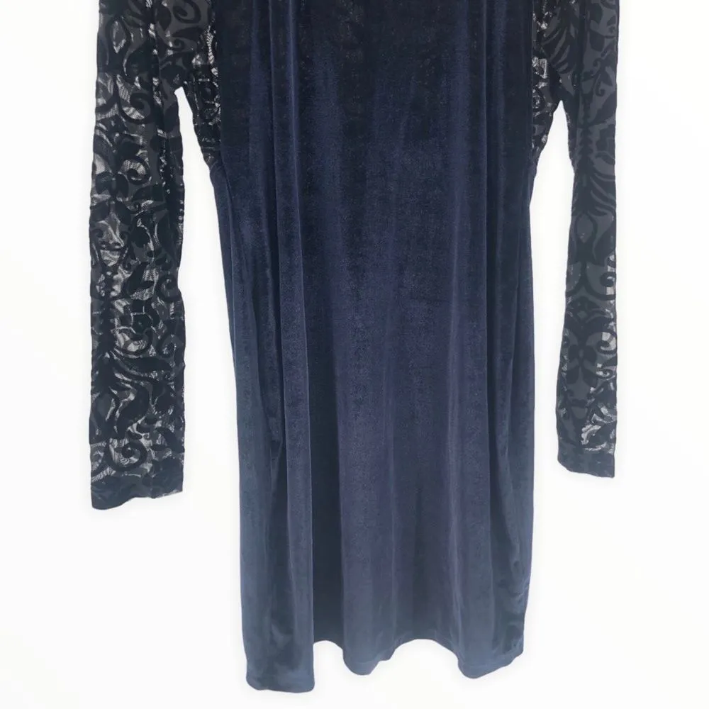 ASOS Velvet & Lace Navy Black Long Sleeve Bodycon Mini Dress size 14 NWT - Image 6