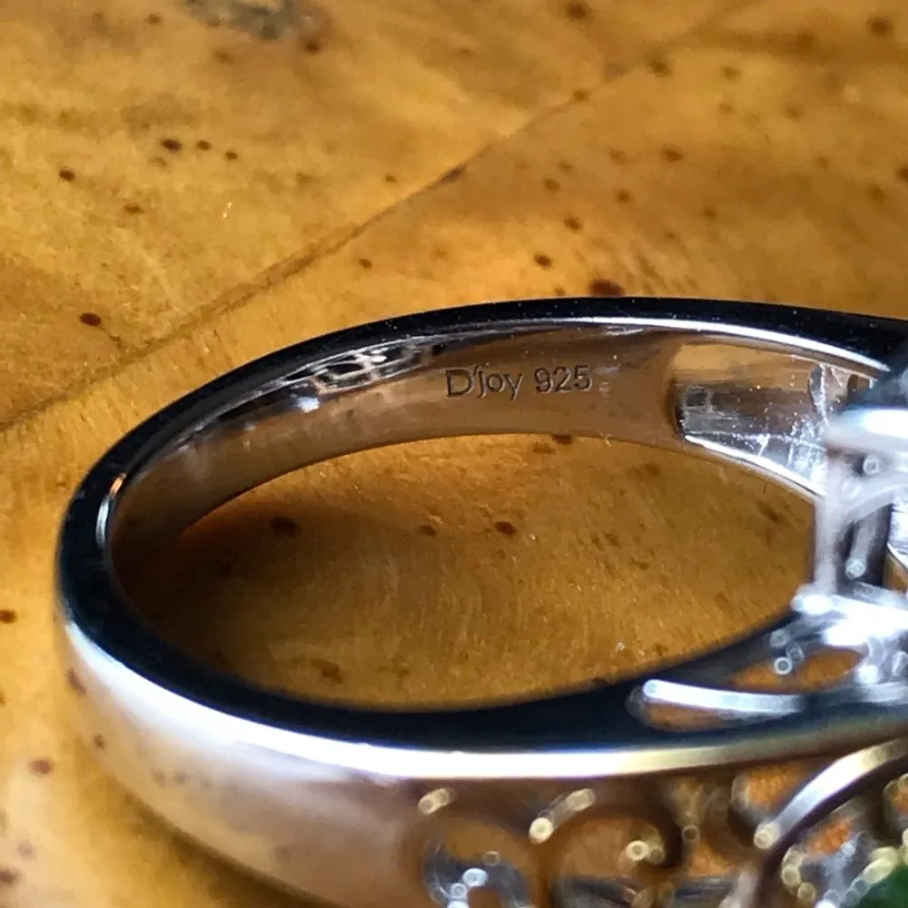 Genuine Smoky Quartz Chrome Diopside Sterling Silver Cocktail Ring Size 8 Brown - Image 4