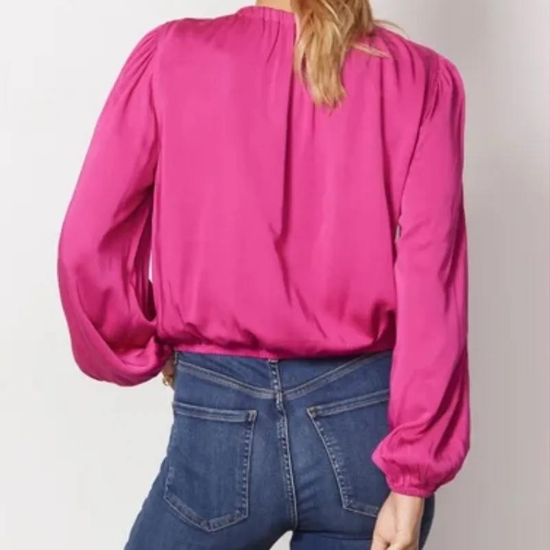 Anthropologie Cloth & Stone Luxe Satin Banded Blouse in Berry Fizz M - Image 2