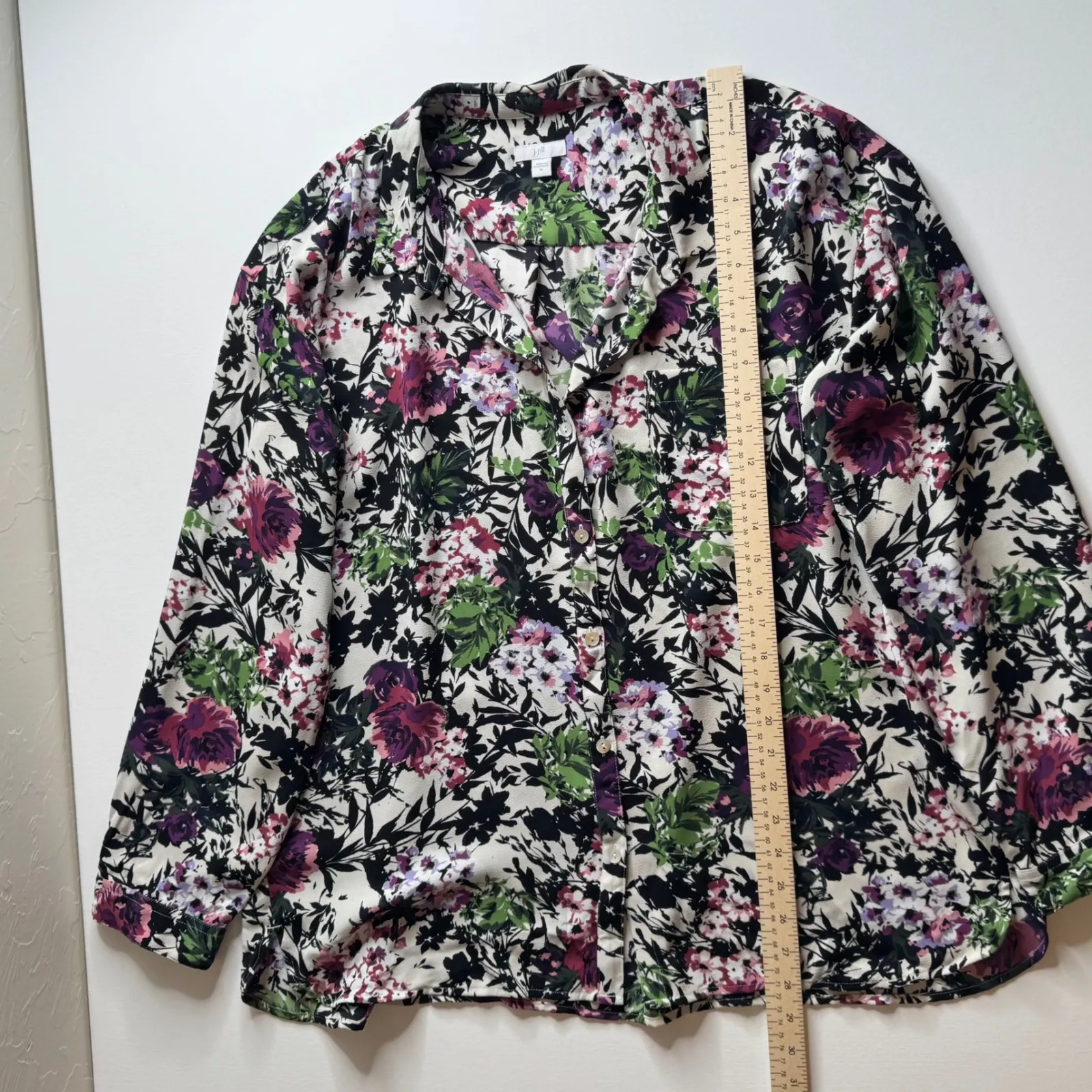 J Jill‎ Floral Button Down Shirt Size XL Long Sleeve Career Office Bloomcore Black - Image 7