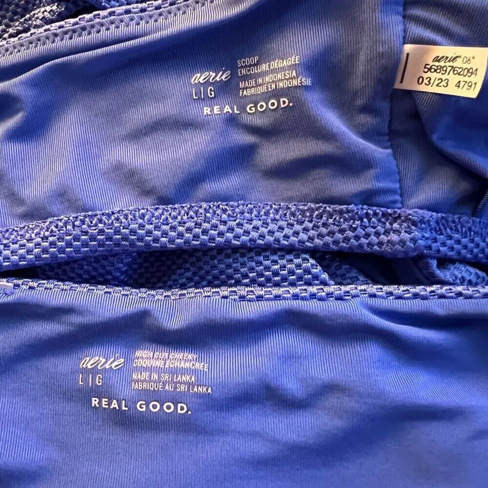 Aerie Shine Pique Twist High Cut Cheeky & Longline Scoop Bikini Set Womens Size - Image 4