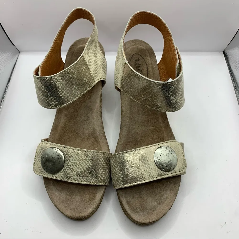 Taos Carousel 2 Gold Wedge Leather Sandal Comfort Casual Orthopedic 41 US 10.5 - Image 9