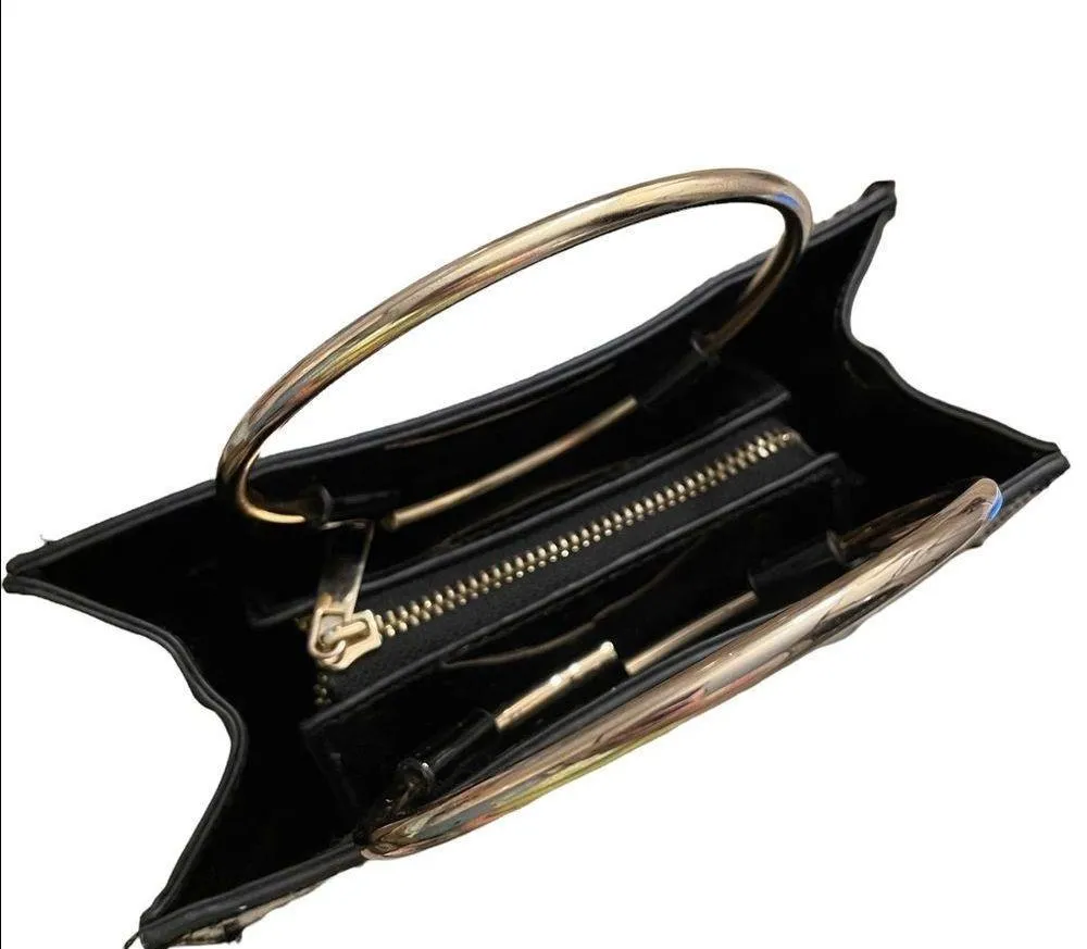 Love Vegan Sparkly Shiny Black Box Purse Faux Vegan Leather Circle Metal Handbag - Image 3