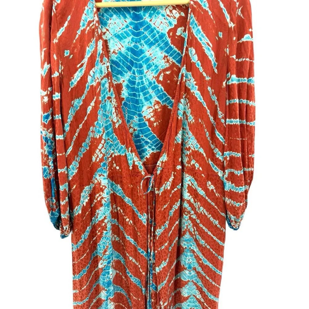 Young Fabulous and Broke Young Fabulous &‎ Broke Belle Midi Wrap Dress Medium Mud Savannah Rust Blue - Image 3
