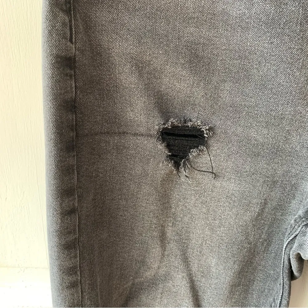 Mom High Rise Straight Leg Distressed Ripped Grey Jeans, Size 8 - Image 2