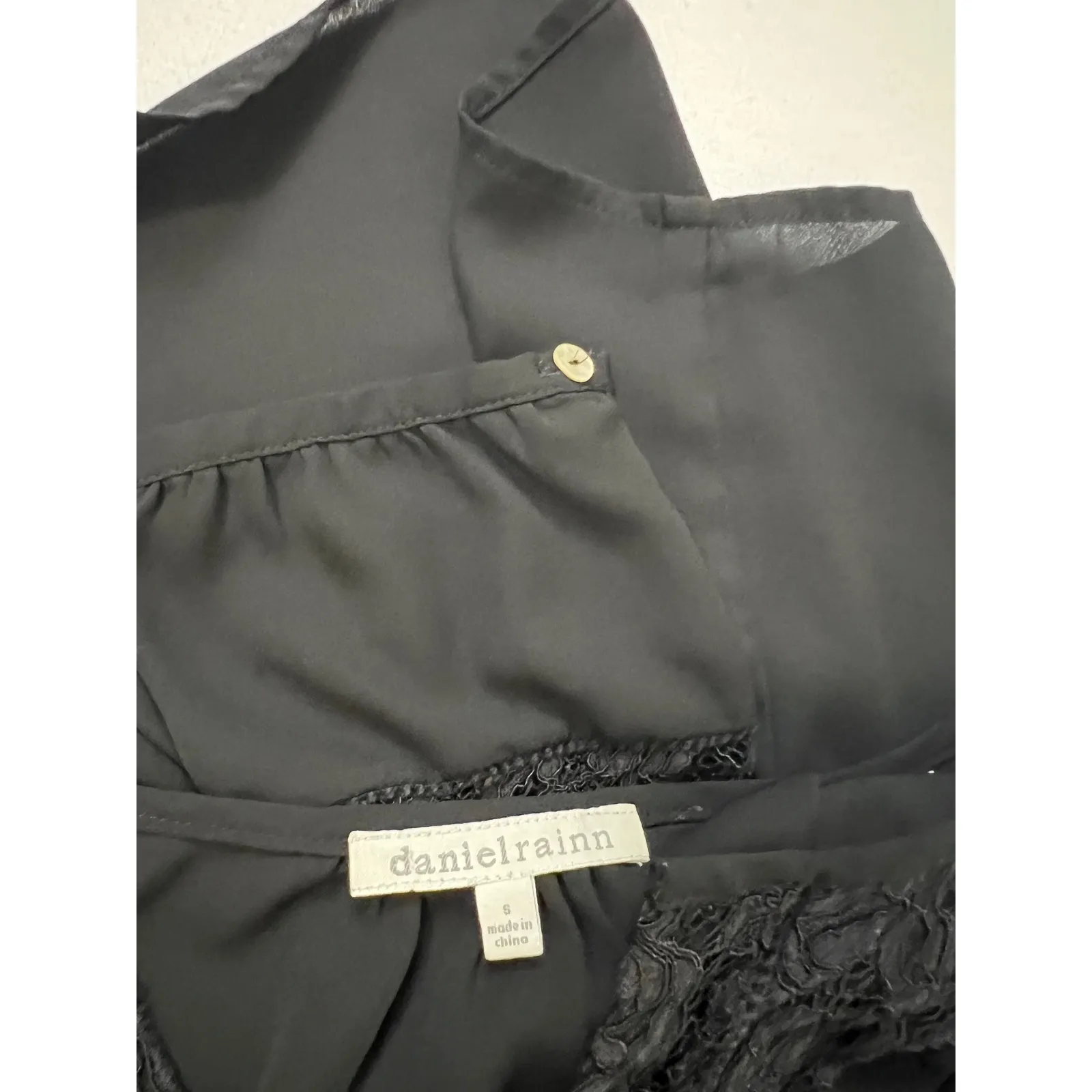 Daniel Rainn‎ Black Lace Blouse Long Sleeve V Neck Babydoll Top Small S - Image 8