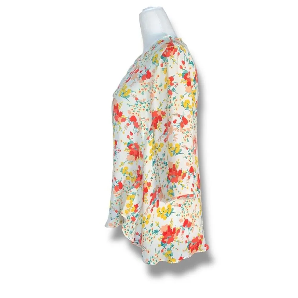 Zara Basic Top Floral Chiffon Blouse Open Back Deep Vneck Flowy Boho Spring XS - Image 4