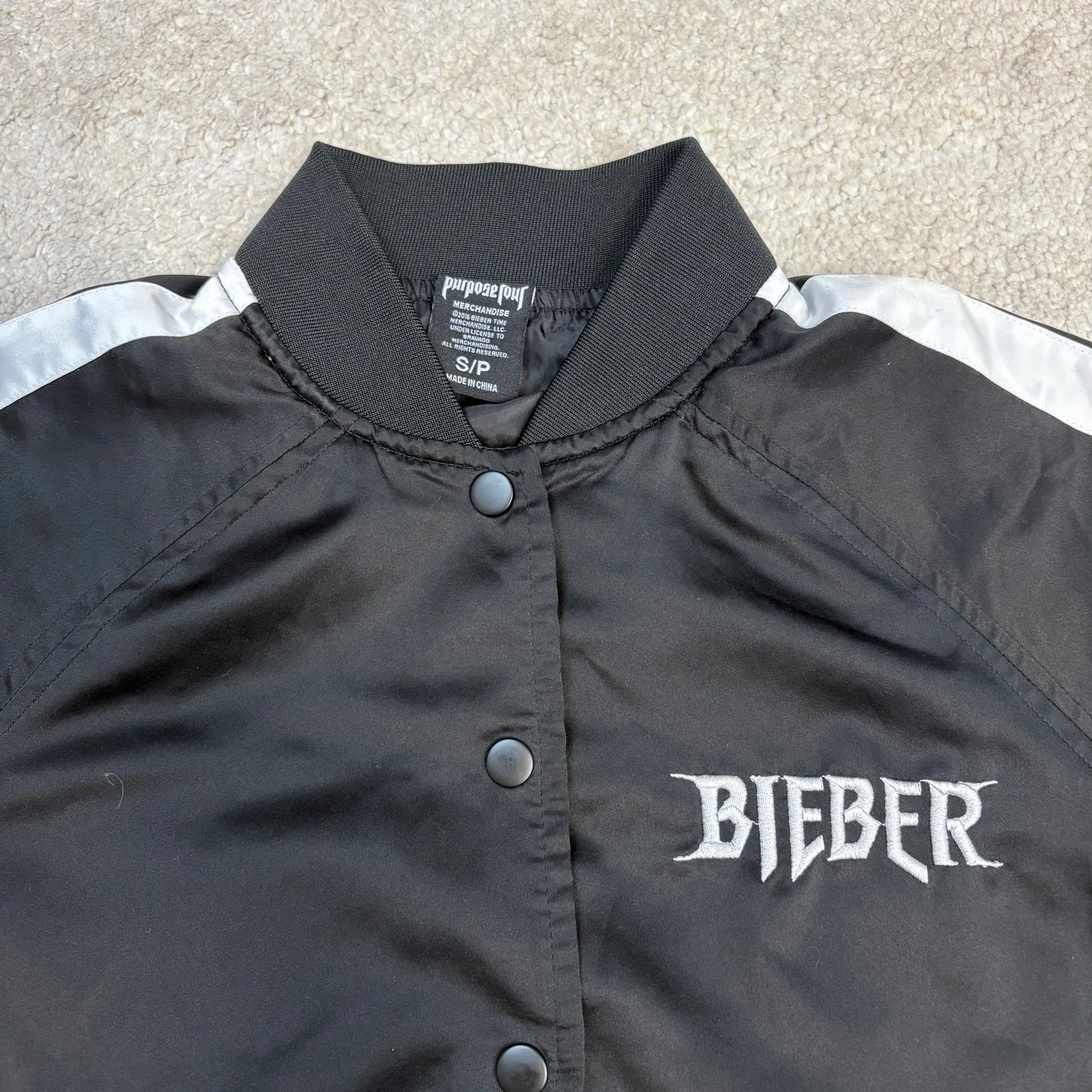 Justin Bieber Purpose Tour Merch Black White Bomber Jacket 2016/2017 Size S - Image 3
