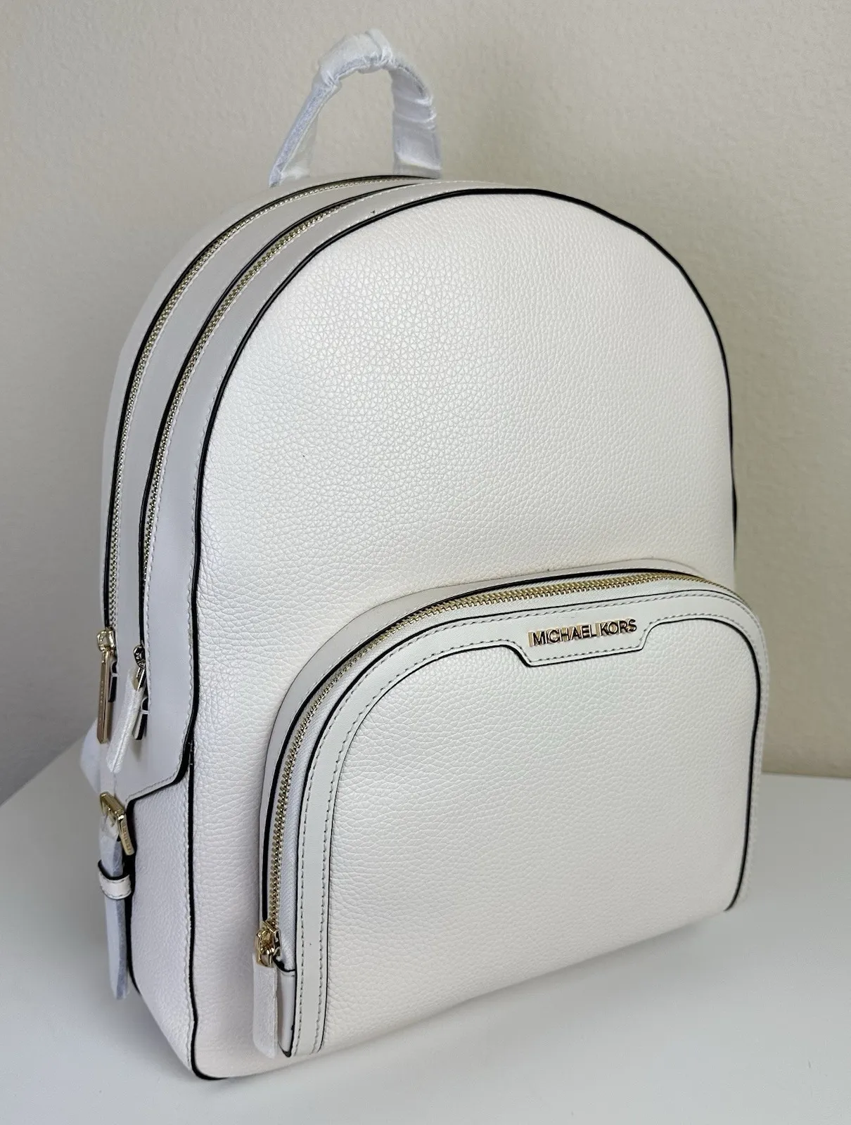 MICHAEL KORS Jaycee Large Backpack Pebbled Cream Leather Zip Multi Pocket Travel - Image 2