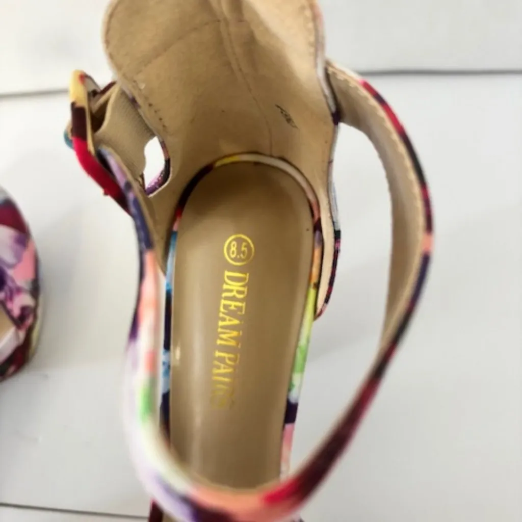 Dream Pairs Floral Hi Lo Open Toe Ankle Strap Chunky Heel Pink White Red Sz 8.5 - Image 6