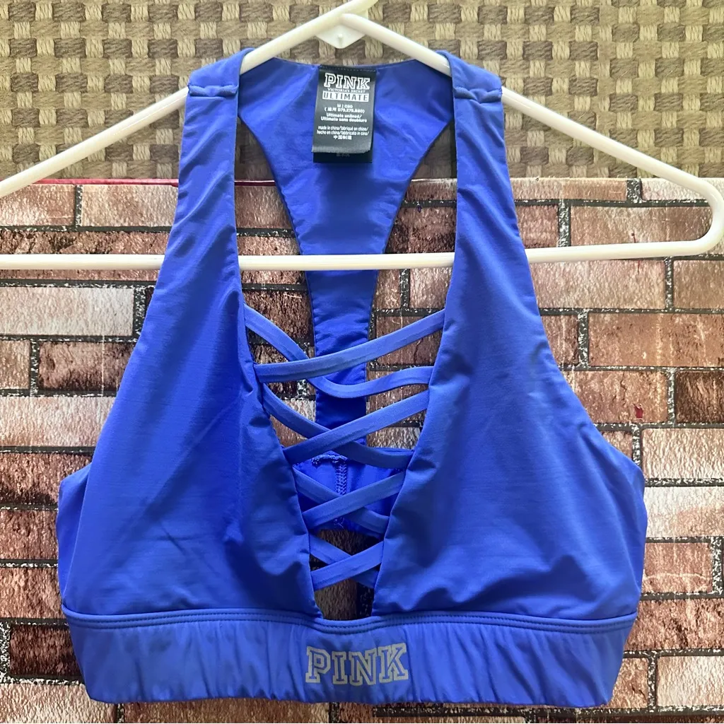 PINK Victoria's Secret Women's Blue Strappy Bralette size M - Image 9