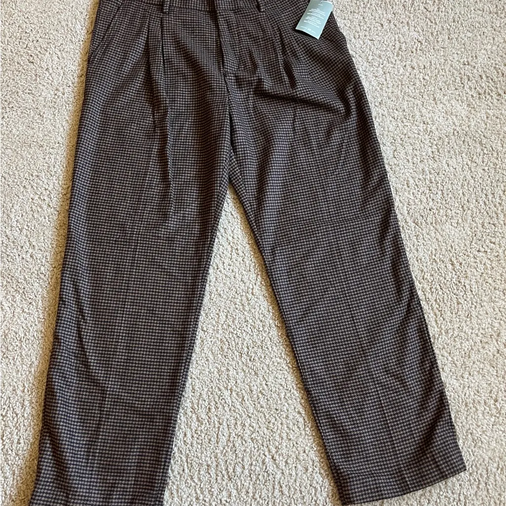 H&M Women’s Brown Houndstooth Trousers Size‎ US 38 Relaxed Fit Office Style - Image 3