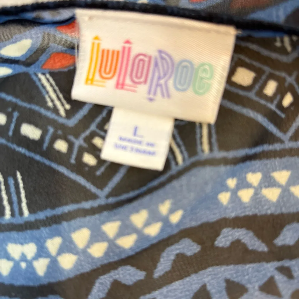 LuLaRoe Monroe Geometric Patterned cover up in Blue and Black size large NWT - Image 2