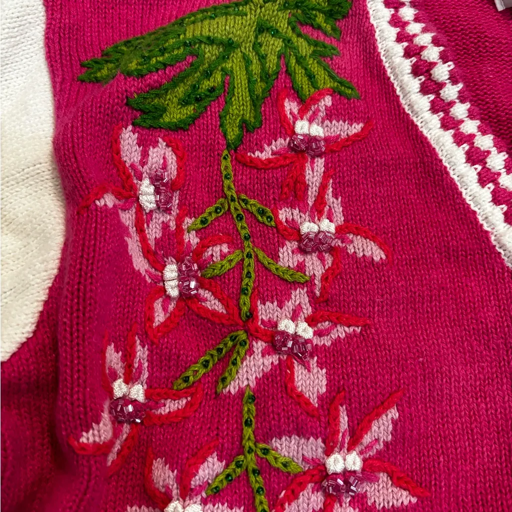 Storybook Knits Floral Snapdragon Embroidered Cardigan Size M Pink Size M - Image 3